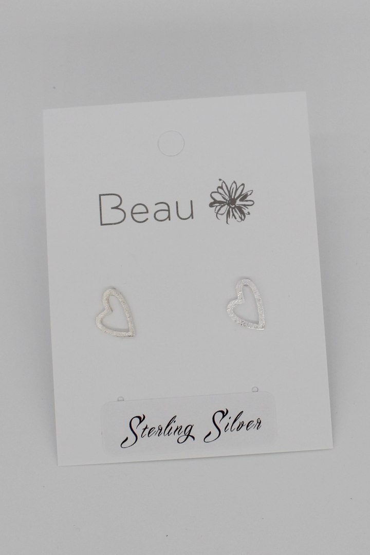 Sterling Silver Brushed Heart Earrings image 0